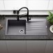 Reginox Harlem 1 Bowl Grey Silvery Granite Composite Sink & Waste Kit and Vellamo Savu Pull Out Mono Kitchen Mixer