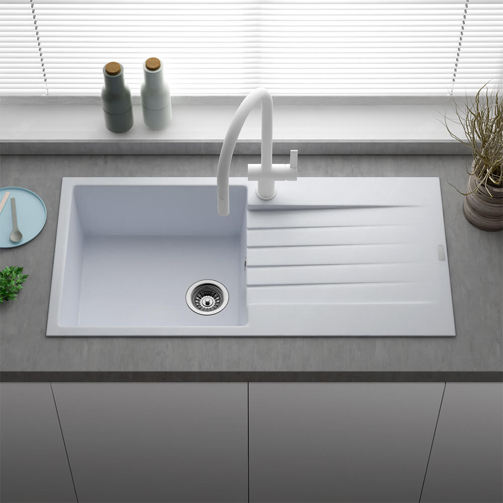 Granite Composite 1 1/2 Bowl Kitchen Sink & Drainer Grey 1000mm x 500mm x 200mm 