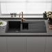Reginox Harlem 1.5 Bowl Black Silvery Granite Composite Sink & Waste Kit and Vellamo Savu Pull Out Mono Kitchen Mixer