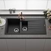 Reginox Harlem 1.5 Bowl Black Silvery Granite Composite Sink & Waste Kit and Harbour Single Lever Mono Kitchen Mixer