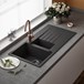 Reginox Harlem 1.5 Bowl Black Silvery Granite Composite Sink & Waste Kit and Vellamo Savu Pull Out Mono Kitchen Mixer