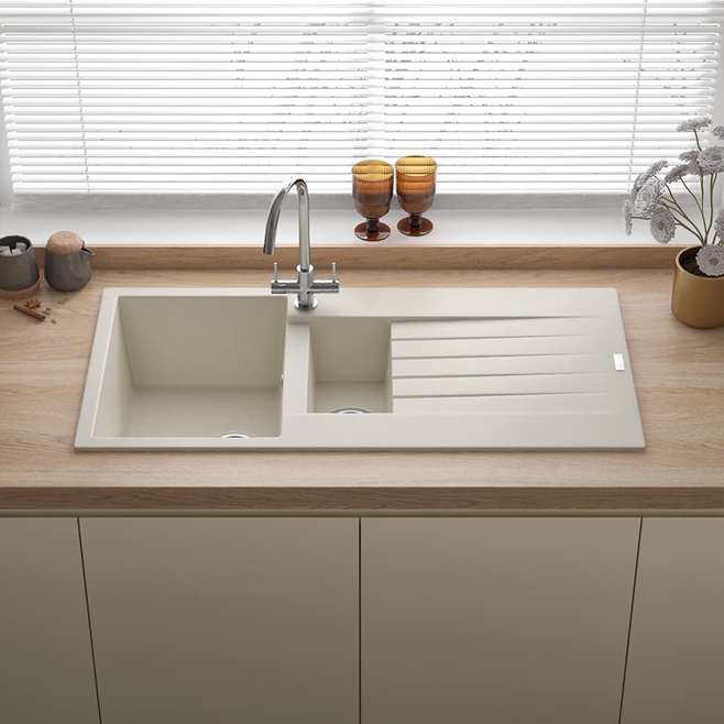 Reginox Harlem 1.5 Bowl Granite Composite Kitchen Sink & Waste Kit - 1000 x 500mm