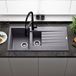 Reginox Harlem 1.5 Bowl Grey Silvery Granite Composite Sink & Waste Kit and Vellamo Revolve Stainless Steel Mono Kitchen Mixer
