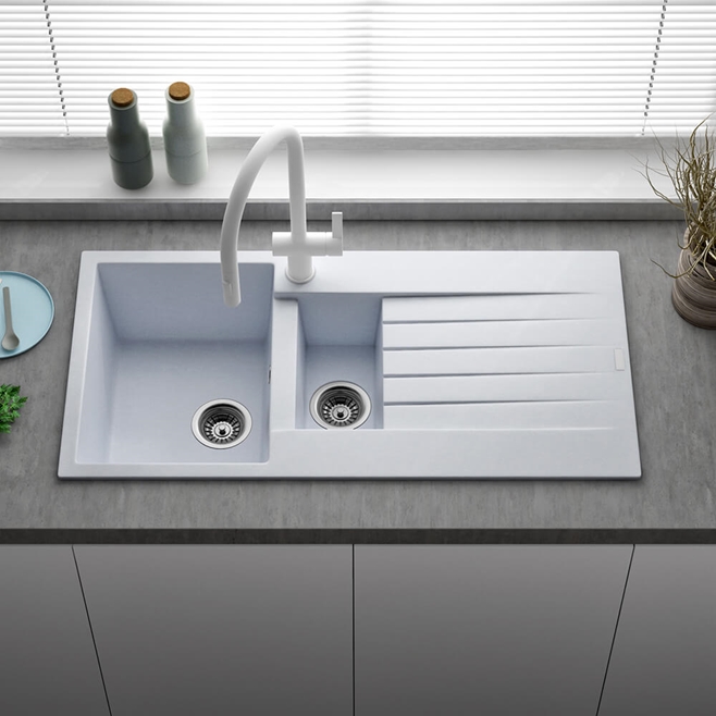 Reginox Harlem 1.5 Bowl White Granite Composite Kitchen Sink & Waste Kit - 1000 x 500mm