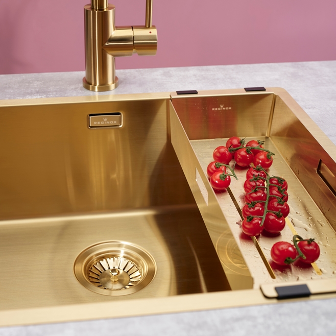 Reginox Miami 50x40 Single Bowl Gold Stainless Steel Inset / Undermount Kitchen Sink - 540 x 440mm