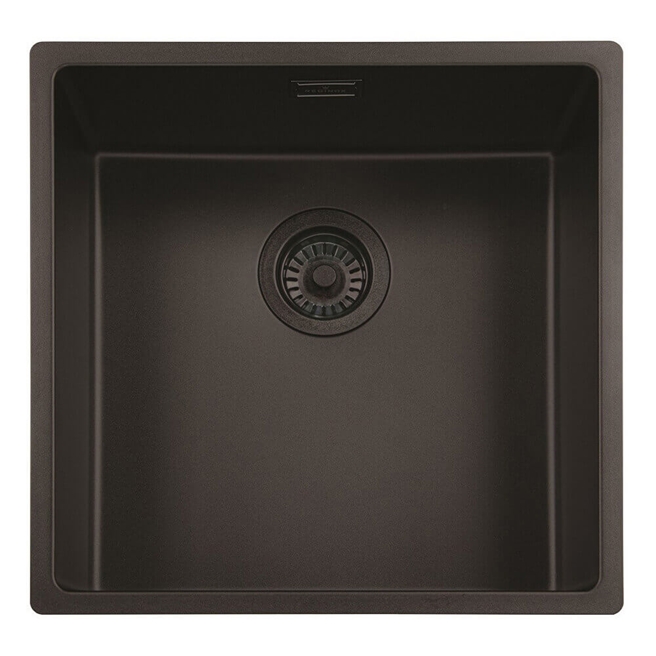 Reginox New York Large 1 Bowl Undermount or Inset Jet Black Stainless Steel Kitchen Sink and Integrated Waste - 440 x 440mm