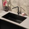 Reginox New York Extra Large 1 Bowl Undermount or Inset Jet Black Stainless Steel Kitchen Sink and Integrated Waste - 760 x 440mm