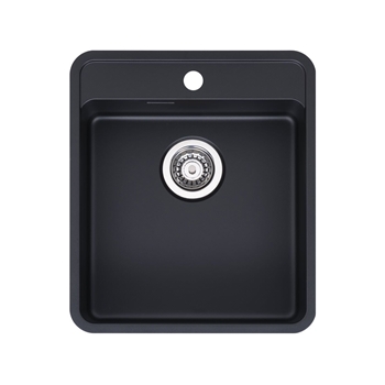 Reginox Ohio 40x40TW Single Bowl Jet Black Stainless Steel Kitchen Sink & Waste with Integrated Tap Wing - 440 x 510mm