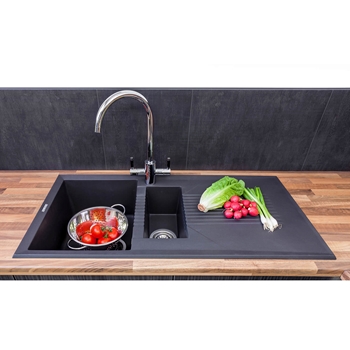 Reginox Tekno Anthracite Granite Composite 1.5 Bowl Kitchen Sink with Reversible Drainer & Waste Kit - 1000 x 500mm