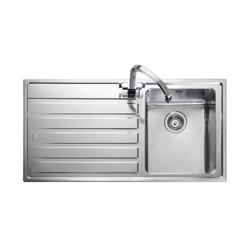 Rangemaster Rockford Single Bowl Brushed Stainless Sink & Waste with Left Hand Drainer - 985 x 508mm