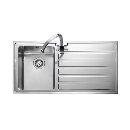 Rangemaster Rockford Single Bowl Brushed Stainless Sink & Waste with Right Hand Drainer - 985 x 508mm