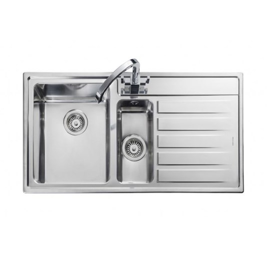 Rangemaster Rockford 1.5 Bowl Brushed Stainless Steel Sink & Waste with Right Hand Drainer - 985 x 508mm
