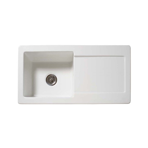 Reginox Contemporary White Ceramic Single Bowl Kitchen Sink with Reversible Drainer & Waste - 1000mm x 500mm