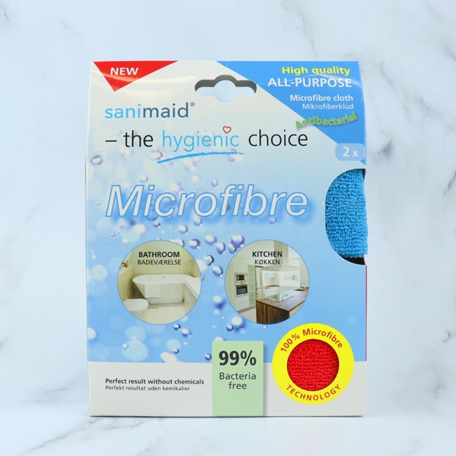 Sanimaid Microfibre Cloths x2 Twin Pack - Antibacterial with Silver Ion Technology