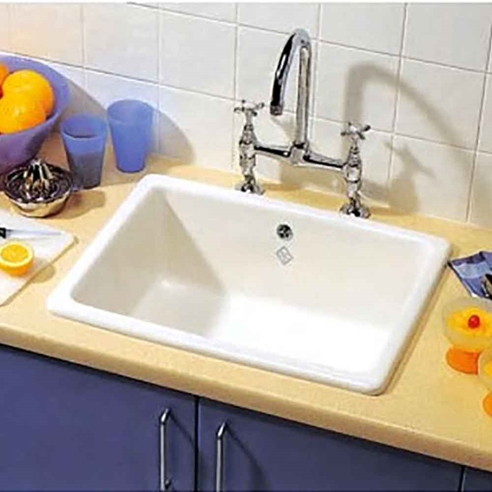 Shaws Classic Inset or Undermount White Ceramic Single Bowl Kitchen Sink - 595mm x 460mm