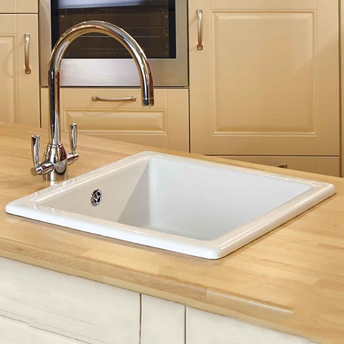 Shaws Classic Square White Ceramic Single Bowl Undermount or Inset Kitchen Sink - 460mm