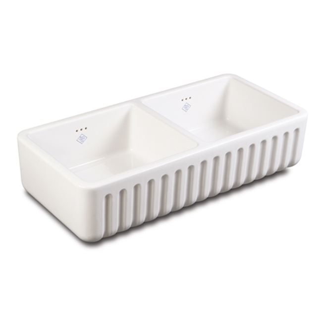 Shaws Ribchester White Apron Front Ceramic Double Bowl Belfast Sink - 997mm x 465mm