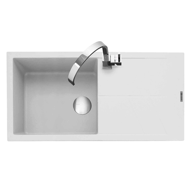 Caple Sotera 1 Bowl Chalk White Granite Composite Kitchen Sink & Waste Kit with Reversible Drainer - 1000 x 500mm