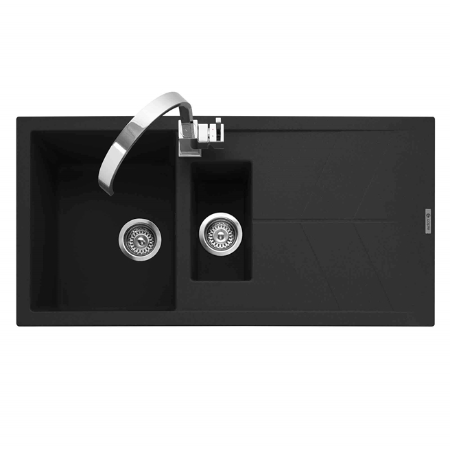 Caple Sotera 1.5 Bowl Anthracite Granite Composite Kitchen Sink & Waste Kit with Reversible Drainer - 1000 x 500mm