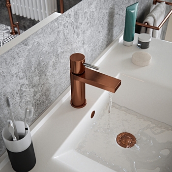 The Tap Factory Vibrance Polished Copper Mono Basin Mixer and Basin Waste - 6 Handle Colours Available