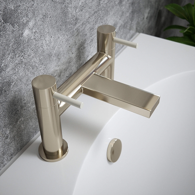 The Tap Factory Vibrance Brushed Nickel Deck Mounted Bath Filler - 6 Handle Colours Available