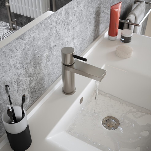 The Tap Factory Vibrance Brushed Nickel Mono Basin Mixer and Basin Waste - 6 Handle Colours Available
