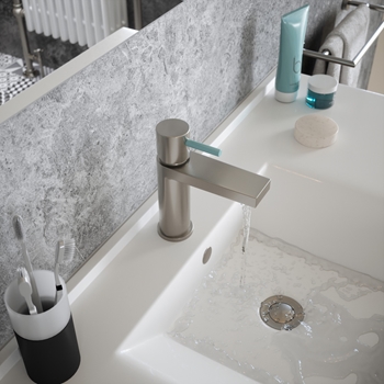 The Tap Factory Vibrance Brushed Nickel Mono Basin Mixer and Basin Waste - 6 Handle Colours Available