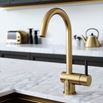 The Tap Factory Vibrance 1 Brushed Brass Single Lever Mono Kitchen Mixer with Black Handle