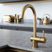 The Tap Factory Vibrance 1 Brushed Brass Single Lever Mono Kitchen Mixer with Coloured Handle