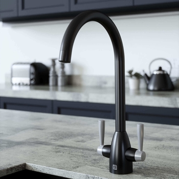 The Tap Factory Vibrance 2 Matt Black Twin Lever Mono Kitchen Mixer with Coloured Handles