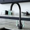 The Tap Factory Vibrance 2 Matt Black Twin Lever Mono Kitchen Mixer with Peppermint Handles
