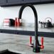 The Tap Factory Vibrance 2 Matt Black Twin Lever Mono Kitchen Mixer with Post Box Red Handles