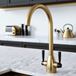 The Tap Factory Vibrance 2 Brushed Brass Twin Lever Mono Kitchen Mixer with Black Handles
