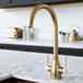 The Tap Factory Vibrance 2 Brushed Brass Twin Lever Mono Kitchen Mixer with Ivory Handles
