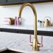 The Tap Factory Vibrance 2 Brushed Brass Twin Lever Mono Kitchen Mixer with Candy Pink Handles