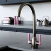 The Tap Factory Vibrance 2 Gunmetal Twin Lever Mono Kitchen Mixer with Candy Pink Handles