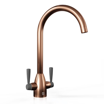 The Tap Factory Vibrance 2 Copper Twin Lever Mono Kitchen Mixer with Coloured Handles