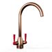 The Tap Factory Vibrance 2 Copper Twin Lever Mono Kitchen Mixer with Post Box Red Handles