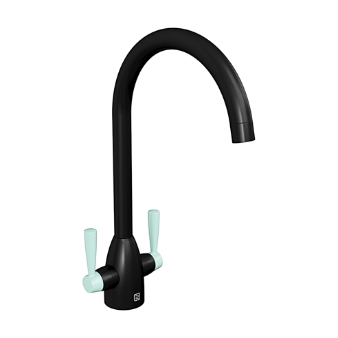 The Tap Factory Vibrance 2 Matt Black Twin Lever Mono Kitchen Mixer with Coloured Handles