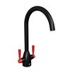 The Tap Factory Vibrance 2 Matt Black Twin Lever Mono Kitchen Mixer with Post Box Red Handles