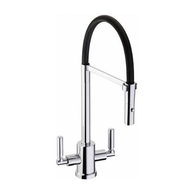 Abode Atlas Professional Twin Lever Mono Pull Out Kitchen Tap - Chrome & Black