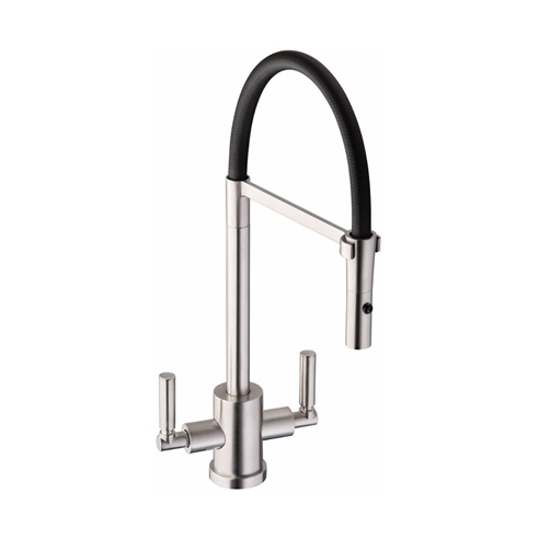 Abode Atlas Professional Twin Lever Mono Pull Out Kitchen Tap - Brushed Nickel & Black