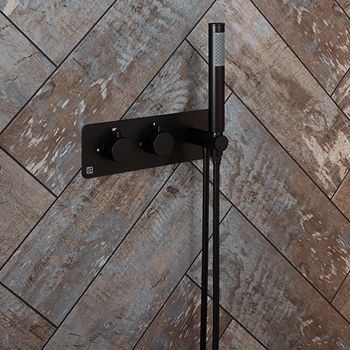 The Tap Factory Vibrance Vanto Black WRAS Approved Concealed Thermostatic Shower Valve with Fixed Shower Head and Shower Handset