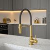The Tap Factory Vibrance Tube Brushed Brass Mono Pull Out Kitchen Mixer Tap with Blade Grey Spout