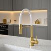 The Tap Factory Vibrance Tube Brushed Brass Mono Pull Out Kitchen Mixer Tap with Ghost White Spout