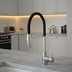 The Tap Factory Vibrance Tube Brushed Nickel Mono Pull Out Kitchen Mixer Tap with Black Velvet Spout