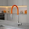 The Tap Factory Vibrance Tube Brushed Nickel Mono Pull Out Kitchen Mixer Tap with Burnt Orange Zest Spout