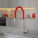The Tap Factory Vibrance Tube Brushed Nickel Mono Pull Out Kitchen Mixer Tap with Red Sunset Spout