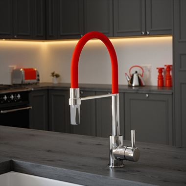 The Tap Factory Vibrance Tube Chrome Mono Pull Out Kitchen Mixer Tap with Coloured Spout