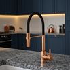 The Tap Factory Vibrance Tube Brushed Copper Mono Pull Out Kitchen Mixer Tap with Black Velvet Spout